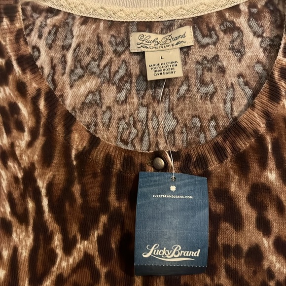Lucky Brand Leopard Print Cardigan button front cotton NWT Large $99 animal - Picture 3 of 7